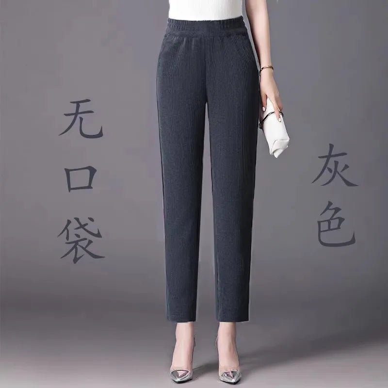 High Waist Flannel Lined Thickened Corduroy Pants for Women Autumn Winter Casual Harlan Pants Versatile Comfortable Cotton Pants