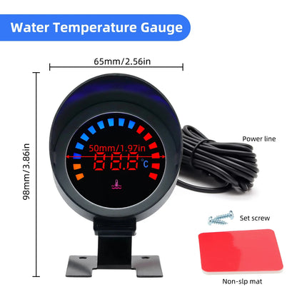 52mm 2 in 1 LED Digital Water Temp Gauge Voltmeter 12V 24V Car Truck Motorcycle with 10mm Sensor 26-40MM Adapter Celsius Meter