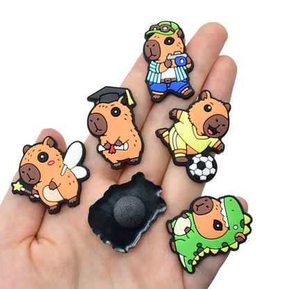 14-100Pcs Capibara Shoe Charms Cute Clog Sandal Garden Shoes Charms Ornaments Accessories Decorations for Kids Party Gifts
