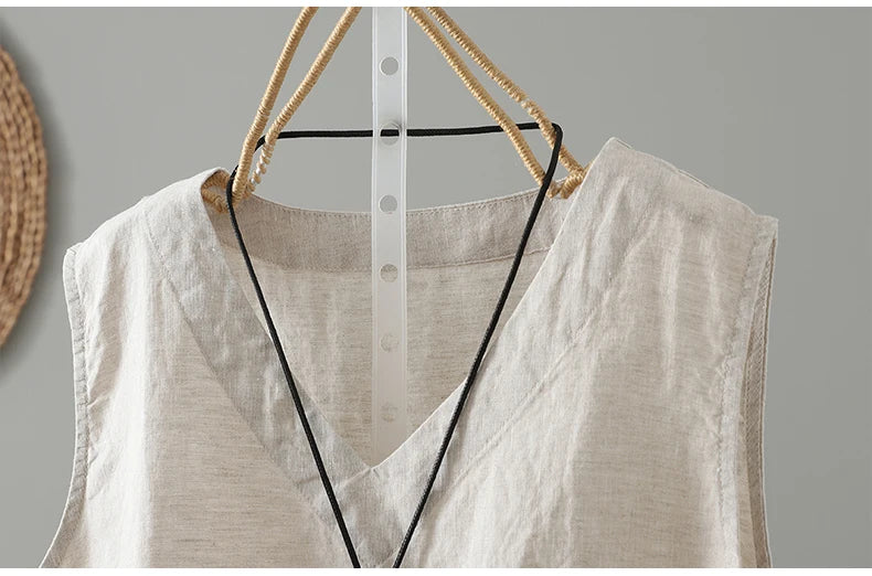Slimming Pure Color Cotton Linen Lightweight Sleeveless round Neck Inner Wear Large Size Women's Fashionable Versatile Top