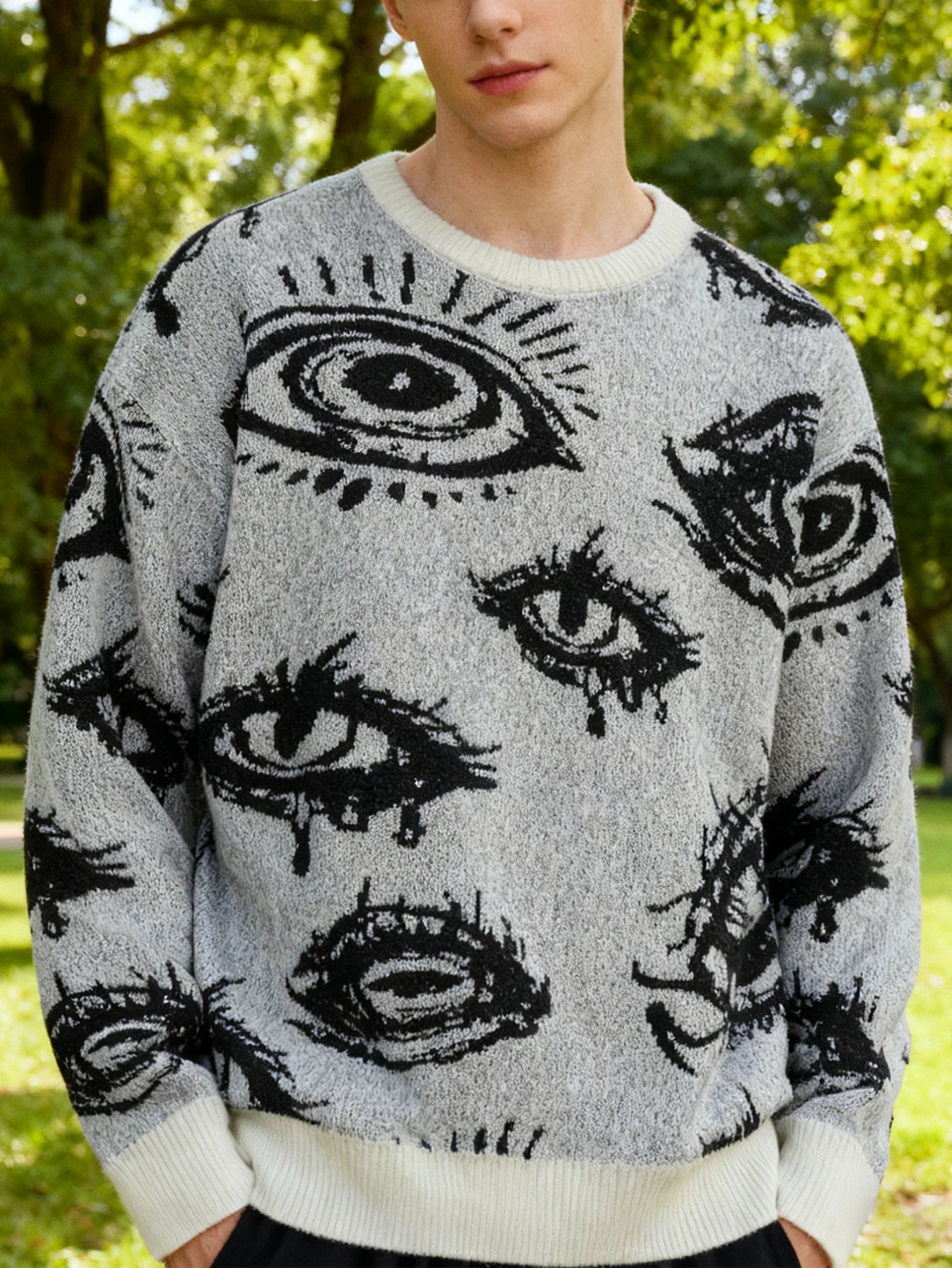 Fall/Winter Men's Jacquard Knit Sweater with Long Sleeves Anti-loose Thread Sweater Fashion Casual Homewear Pullover Trendy Patt