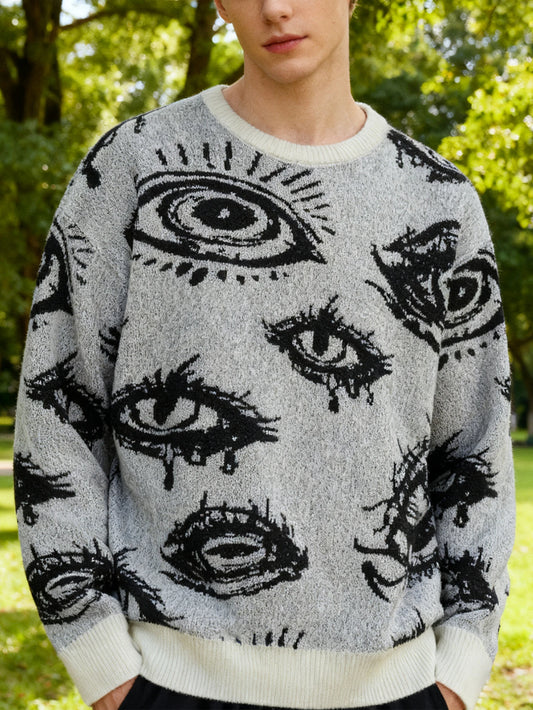 Fall/Winter Men's Jacquard Knit Sweater with Long Sleeves Anti-loose Thread Sweater Fashion Casual Homewear Pullover Trendy Patt