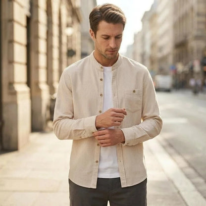 Mens Long Sleeve Business Casual Slim Fit Shirt Spring Autumn Stripe Cotton Linen Blend shirts Daily Commute Breathable tops