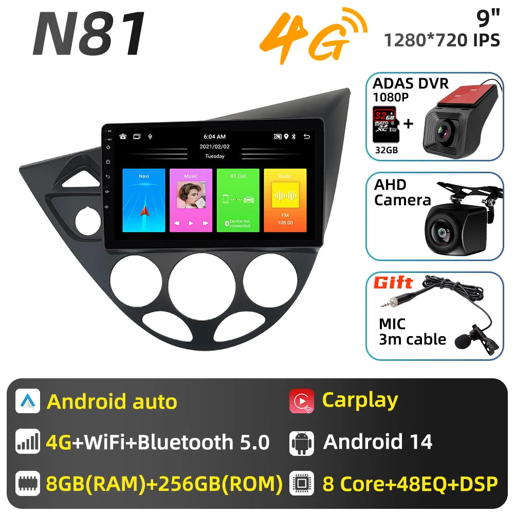 Car Multimedia for Ford Fiesta 1995 - 2001 Focus MK1 1998 - 2004 Car Radio GPS Navigation Android Stereo Carplay Auto 2 Din 4G