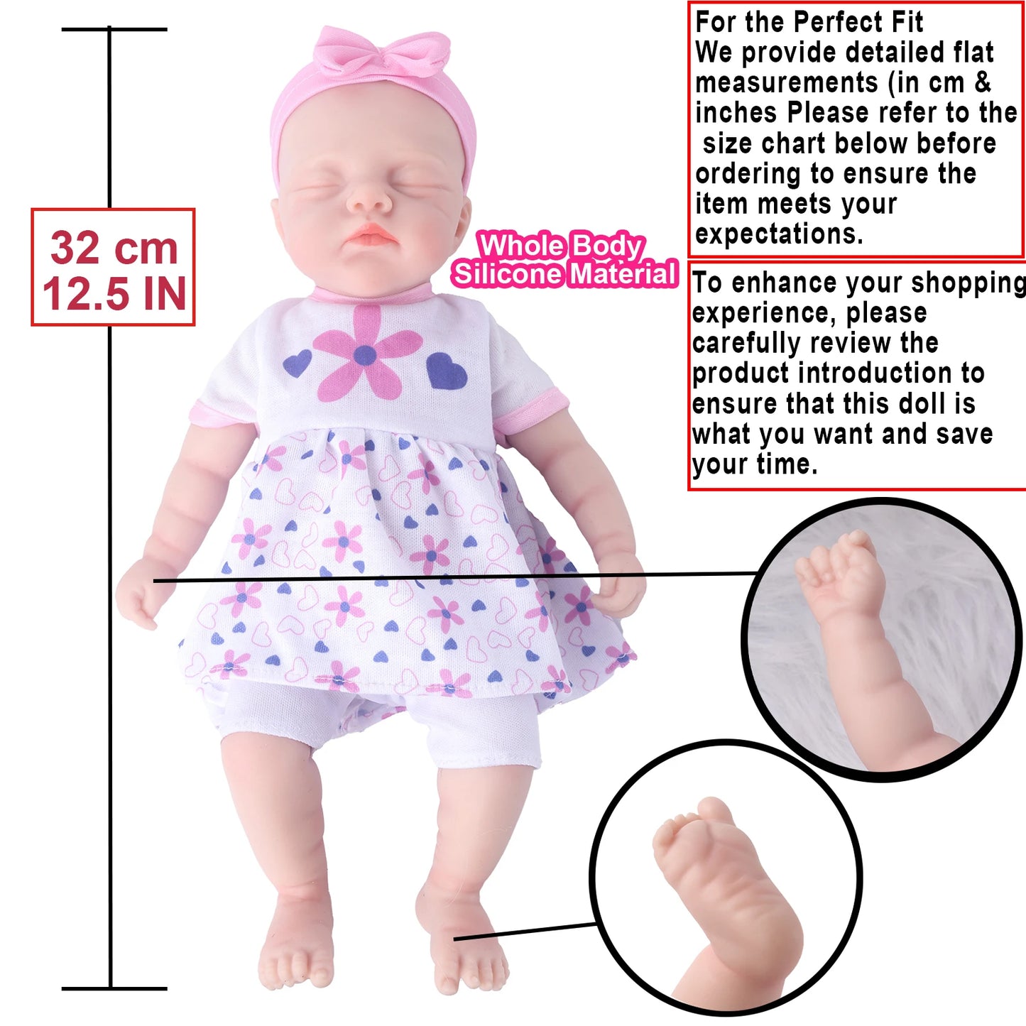 12.5 Inch Bettie Solid Silicone Reborn Baby Doll With Open Mouth Handmade Realistic Newborn Girl Lifelike Skin Tone Collectible