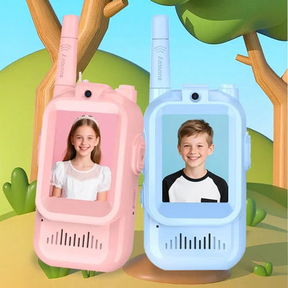 HD Screen Children's Video Intercom Long Range Cartoon Design Video Walkie Talkie 4 Voice Effects with Lanyards