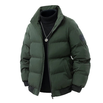 Men's 3D Quilted Puffer Jacket, Thickened Cotton Winter Coat, Stand Collar Warm Outerwear Cold Weather / Daily Wear