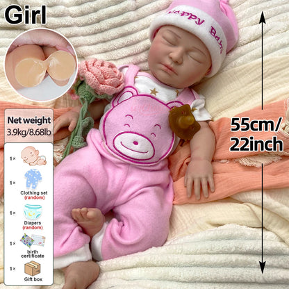 55cm Weighted Girl Can Use Pacifiers Silicone Ryeborn Baby Lifelike 3D Skin Tone Display Rebirth Doll for Photography