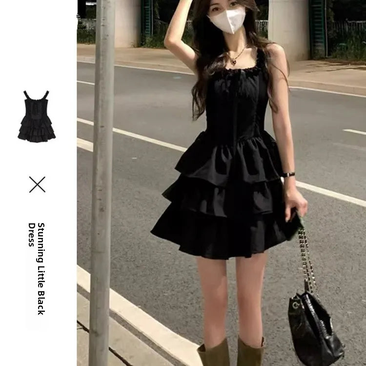 Elegant Black Strapless Dress Women's Summer New Arrival Base Layer Beautiful  Dress U-Neckline A-Line Skirt Ultra Short