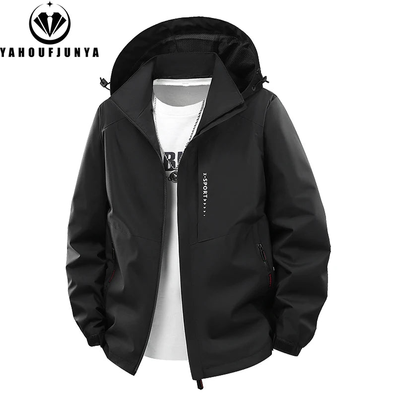 Spring Men Outdoor Leisure Windbreak Removable Hooded Jacket Men Autumn Many Pocket Fashion Brand Jacket Coat Male Clothing 8XL