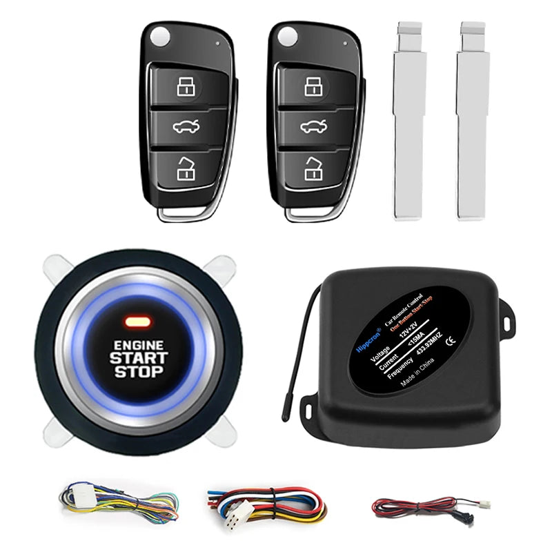 HIPPCRON PKE Car Keyless Entry Engine Start Car Alarm Remote Control Alarm System Push Button Remote Starter Stop Auto Universal