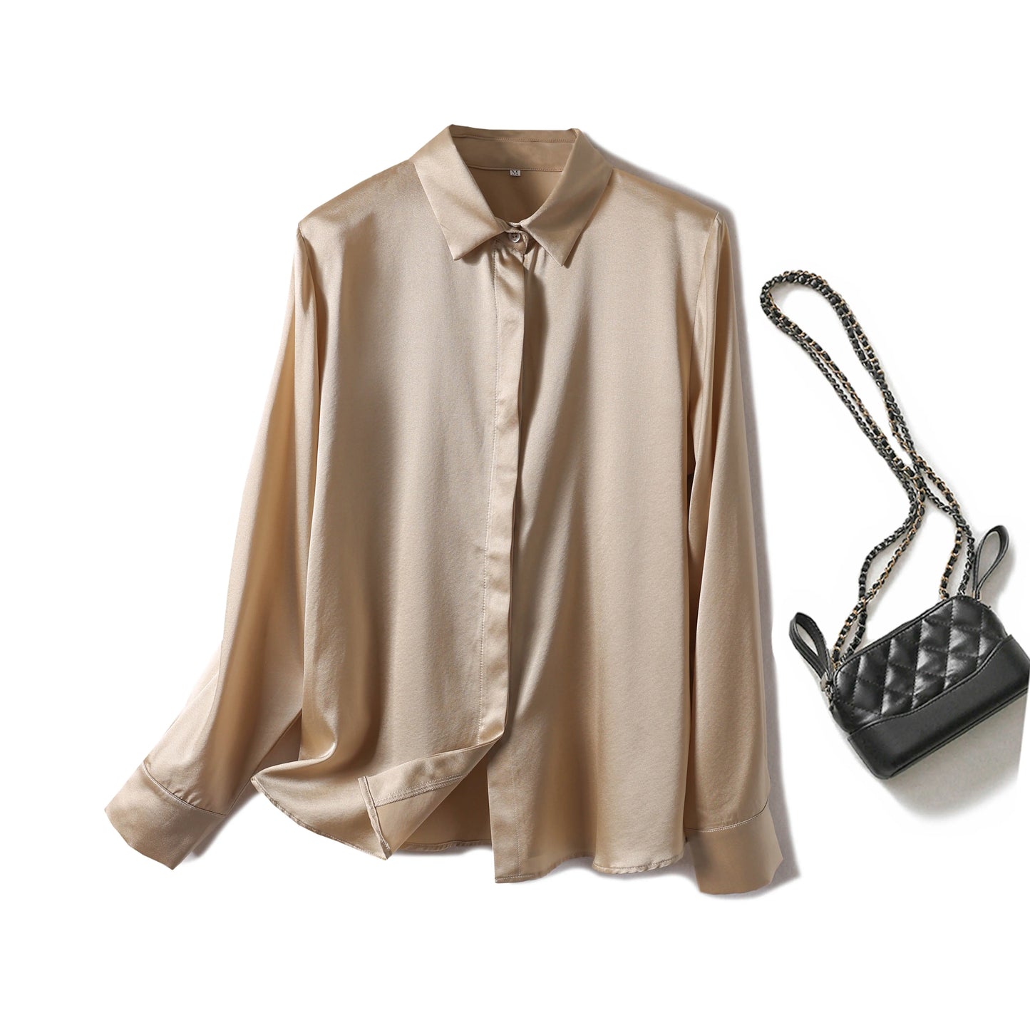 Luxury Satin silk shirt women's long sleeve 93% mulberry silk shirt commuter office lady style for Spring/Summer