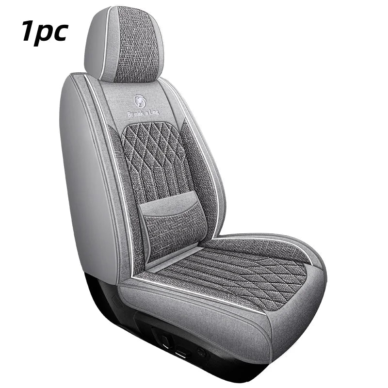 Front Single Seat, Luxurious Linen Fixed Lumbar Support, Full-Coverage Car Seat Cushion, Suitable for All Seasons, Delicate and Textured, Comfortable, Breathable, Wear-Resistant, Fits the Seat, with Three-Dimensional Wing Sup