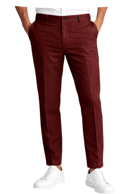 Men's Linen Cropped Pants Slim Fit 9 Points Ankle Dress Pants Business Casual High Waist Suit Trousers Breathable Office Summer
