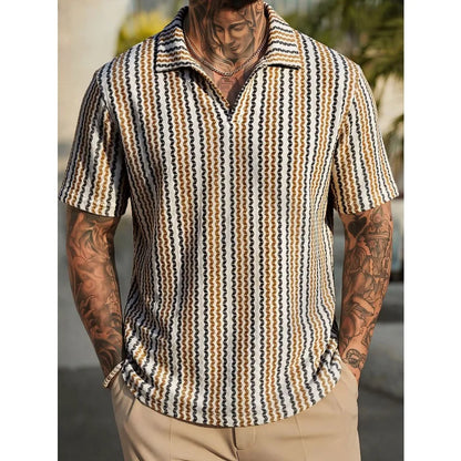 2026 Summer Men's Fashion Knitted Hook Flower Collar T-shirt Outdoor Leisure Sports Beach Vacation Cool Breathable Polo Shirt