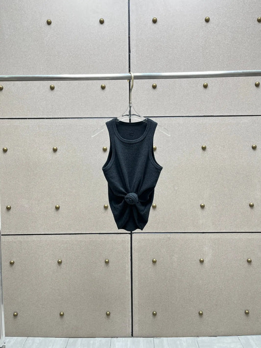 Y2K knot-twist sleeveless vest dark grey simple pleated slim fit women's top 2025 summer new model