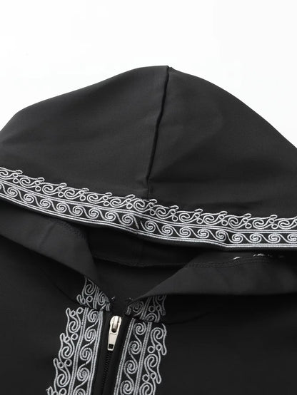 New Muslim men's long robe, Islamic hooded ethnic clothing, elegant retro MiddleEastern embroidery men's simple casual long robe
