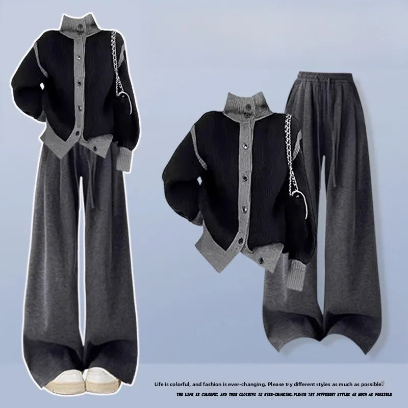Anti-Aging Large Size Autumn Set Women's High Waist Wide Leg Pants Casual Versatile Outerwear Two-Piece Korean Style Ensemble