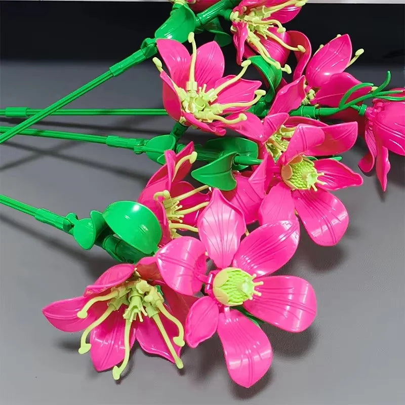 Creative 546PCS Pink lily Bouquet Building Blocks Jasmine Immortal Flowers Home Desk Plant Decoration Assemble Bricks Toys Gifts