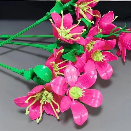 Creative 546PCS Pink lily Bouquet Building Blocks Jasmine Immortal Flowers Home Desk Plant Decoration Assemble Bricks Toys Gifts
