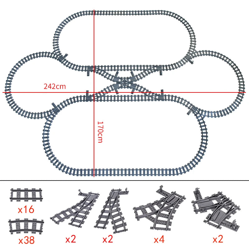 City Trains Flexible Tracks Forked Straight Curved Rails Switch Building Block Bricks High-Tech Creative Toys for kids gifts