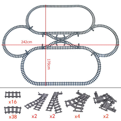 City Trains Flexible Tracks Forked Straight Curved Rails Switch Building Block Bricks High-Tech Creative Toys for kids gifts