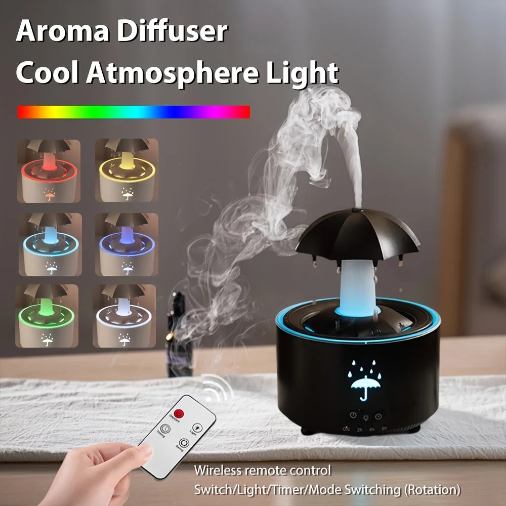 Rotating Raindrop Humidifier, Cool Mist Air Humidifier with Remote, Colorful Night Light, Essential Oil Diffuser, Auto-Off