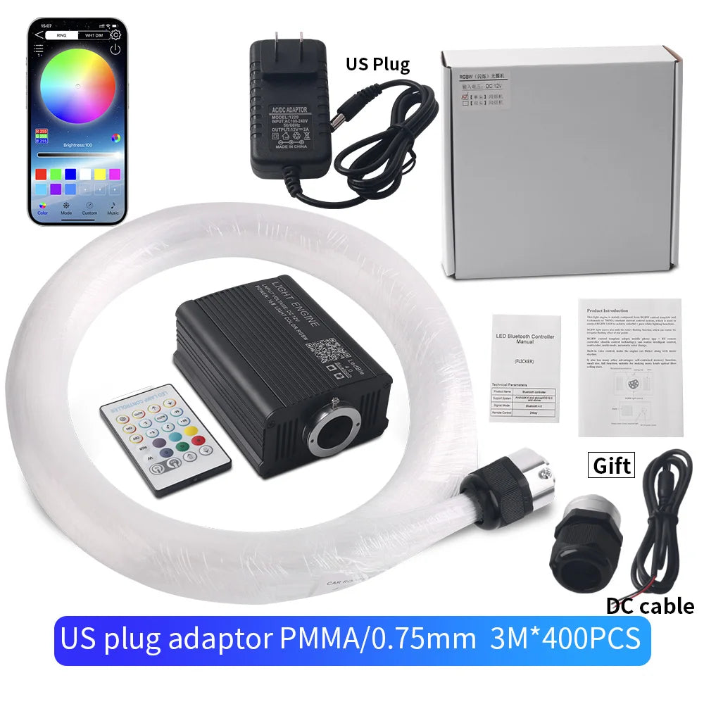 16W Car Roof Star Light Twinkle Fiber Optic Light Ceiling Star Lighting Kit RGBW APP Music Control Car Starry Sky Ceiling Lamp
