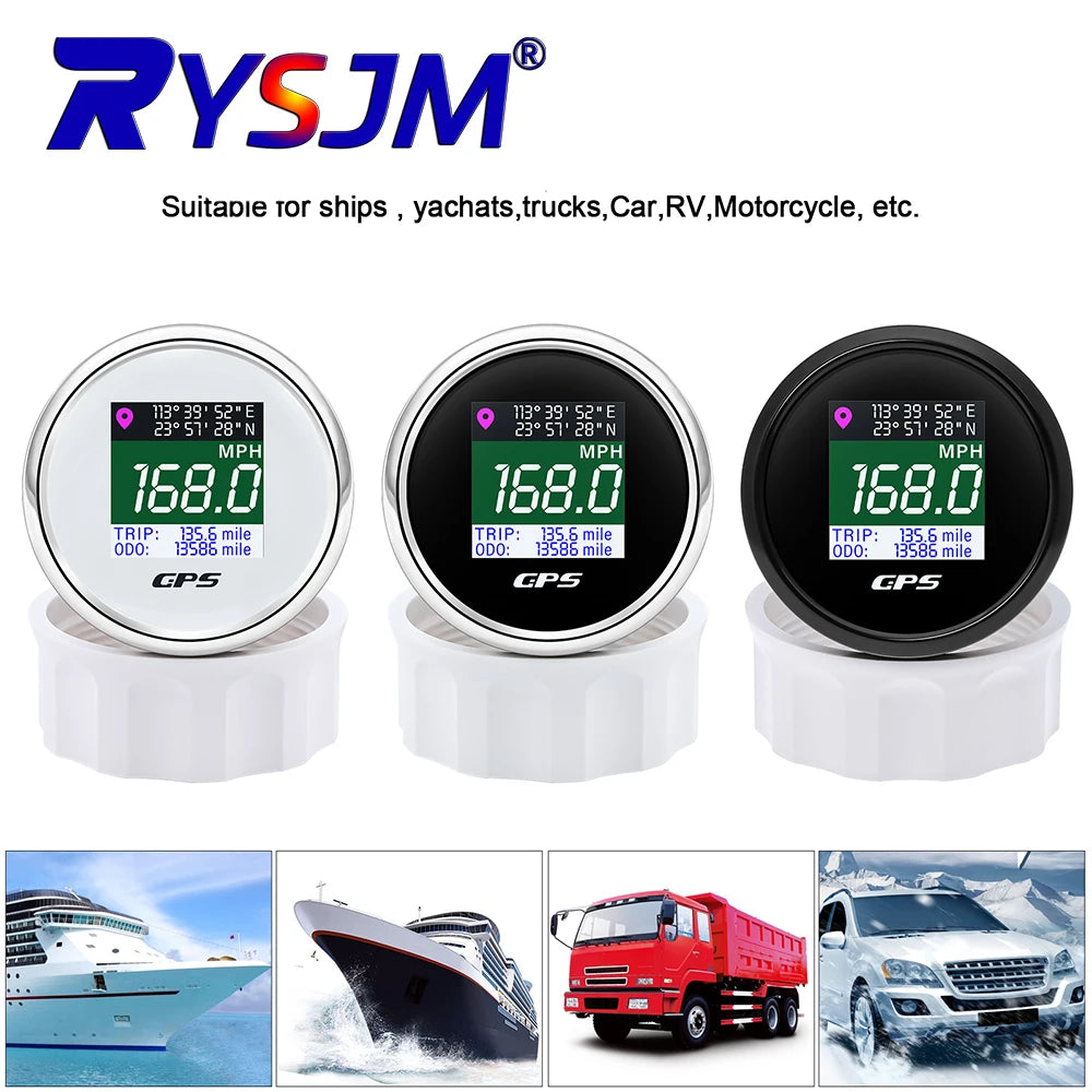52mm GPS Speedometer Odometer Adjustable LCD Odometer Speed Gauge with GPS Antenna for Boat Car Motorcycle Motor Yacht