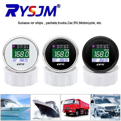 52mm GPS Speedometer Odometer Adjustable LCD Odometer Speed Gauge with GPS Antenna for Boat Car Motorcycle Motor Yacht