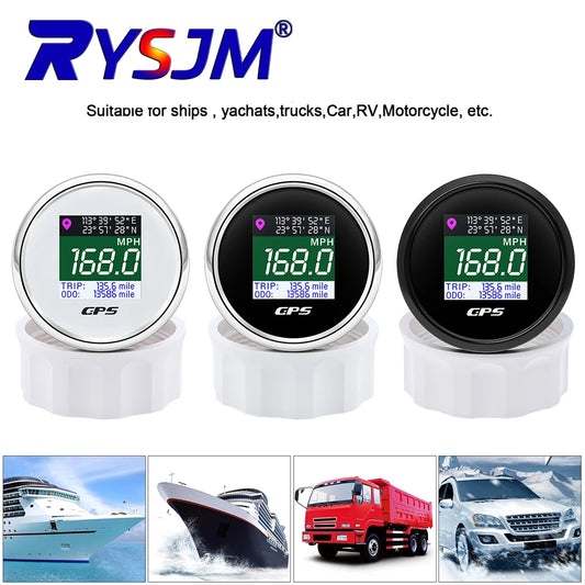 52mm GPS Speedometer Odometer Adjustable LCD Odometer Speed Gauge with GPS Antenna for Boat Car Motorcycle Motor Yacht