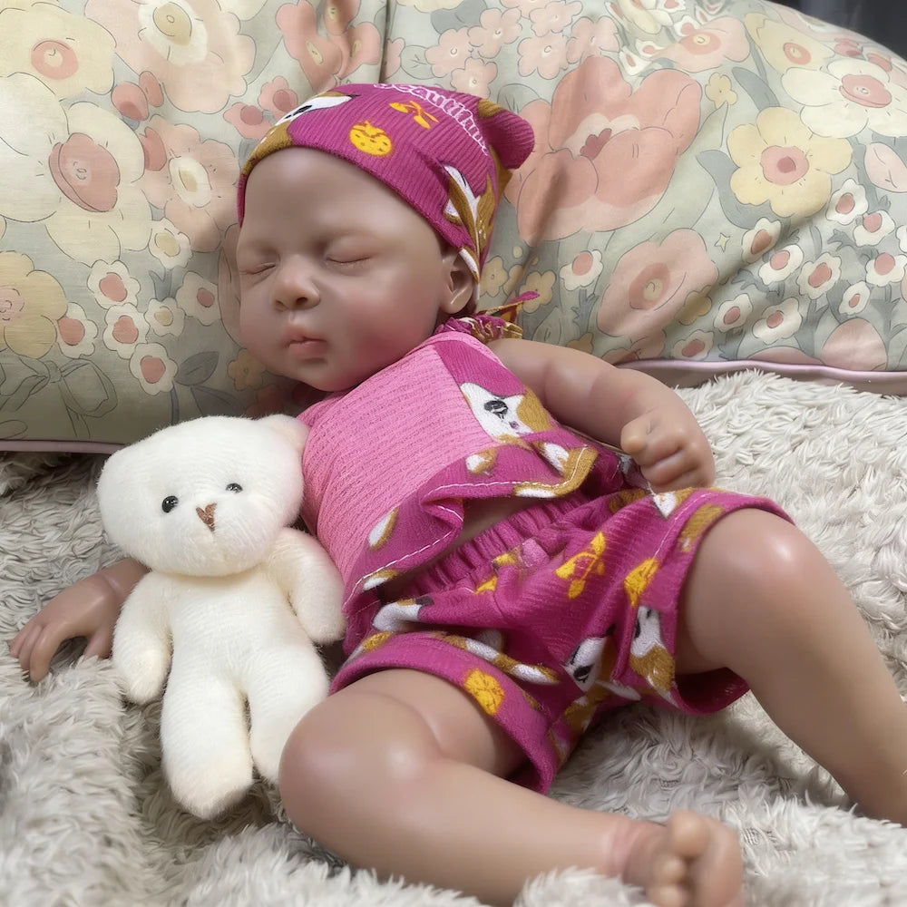 13 Inch Dark Skin Silicone Reborn Baby Doll Luna African American Girl Full Solid Silicone Washable Doll Toy Christmas Gift