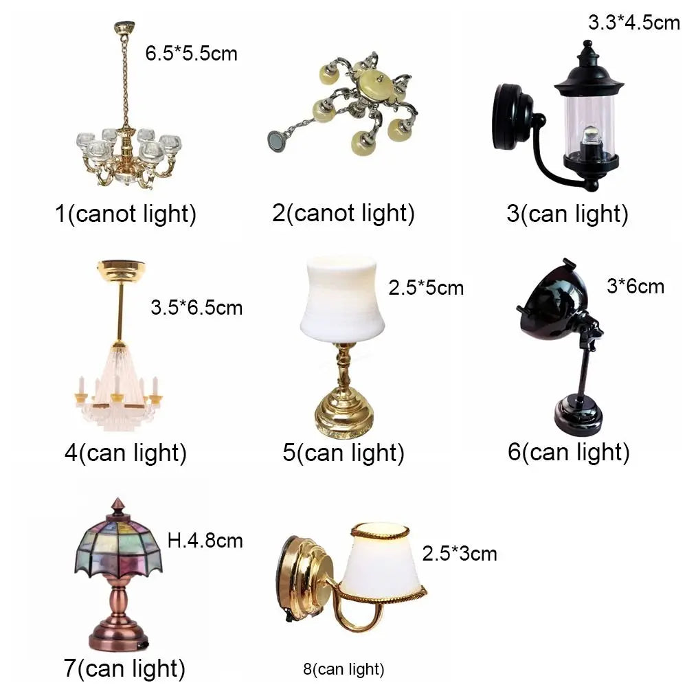 1:12 Scale Dollhouse Miniature Desk Lamp LED Lamp Wall Light Lamp CeilingLamp Doll Decor Toy Doll House Decoration Accessories