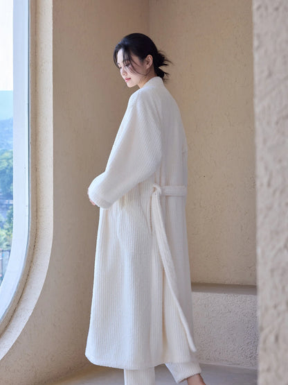Thi Coral Fce Spwear Long Sle Women's Robe Warm Sexy Pure Desire Couples Bath Robe Men's Sle Home Comfort Wear