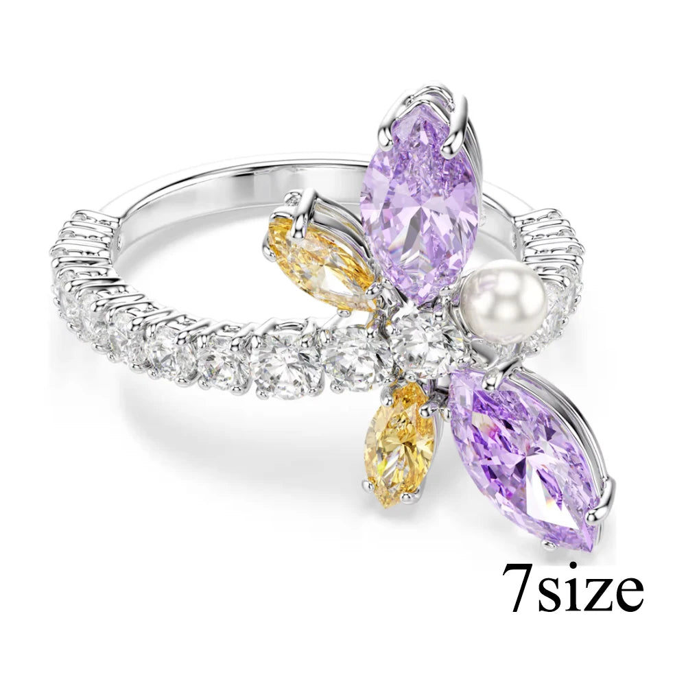 New Cross Diamond Fashion Color Crystal Mixed Cut Open Ring