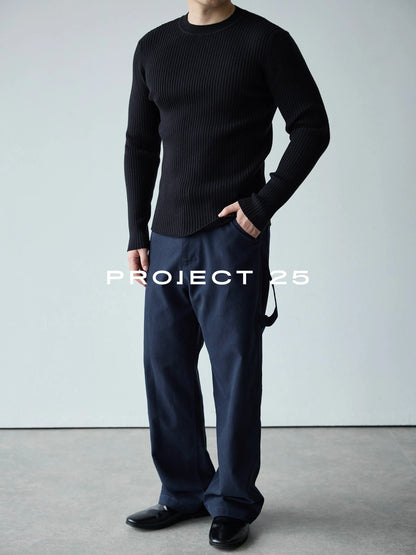 PROJECT 25 Men's Stretch Rib Knit Slim Fit Long Sleeve Base Layer – Soft Skin-Friendly Thermal Sweater for Winter