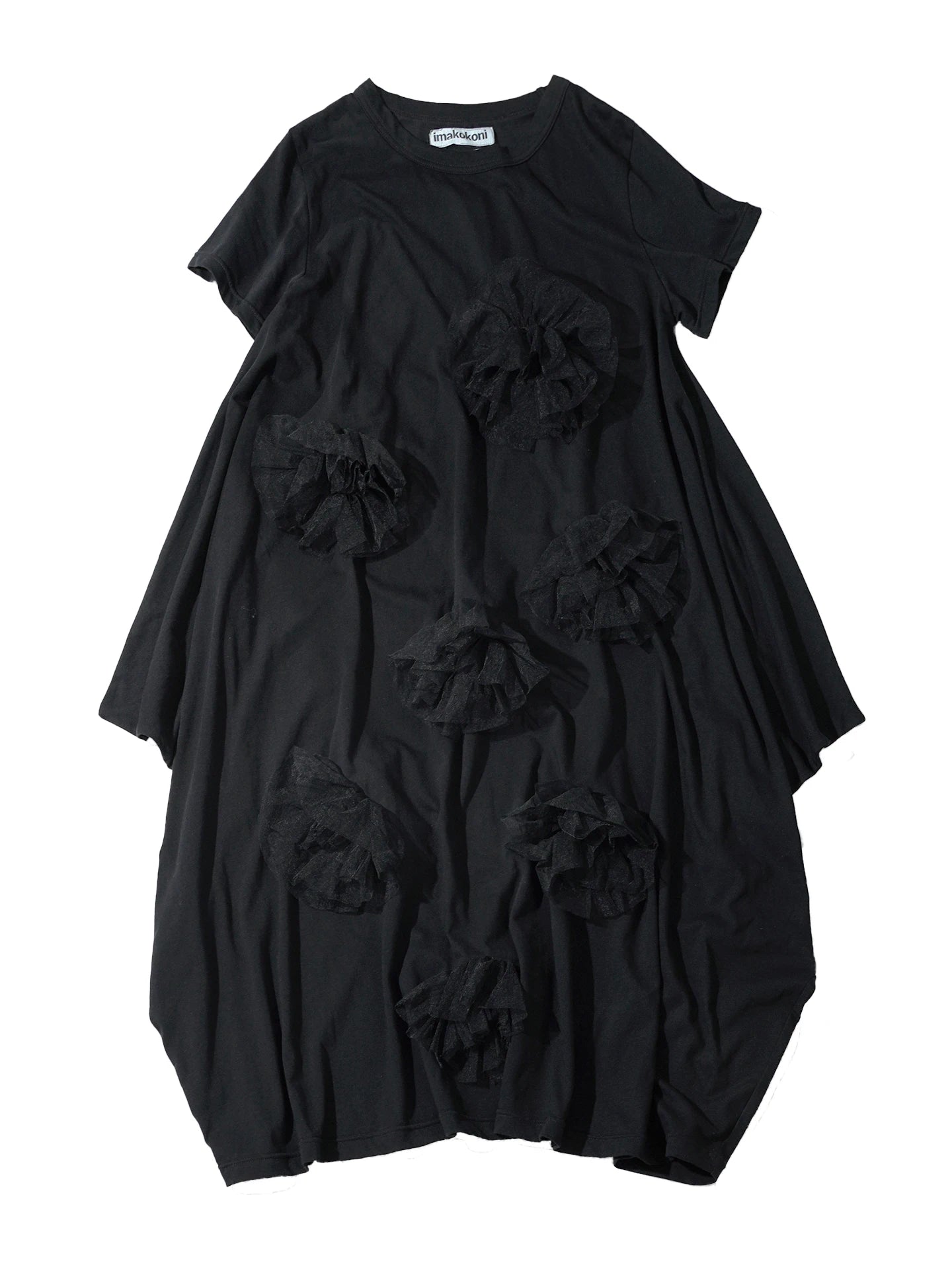 Black dress imakokoni spring loose irregular pure cotton flower design medium long short sleeved skirt for women 265432