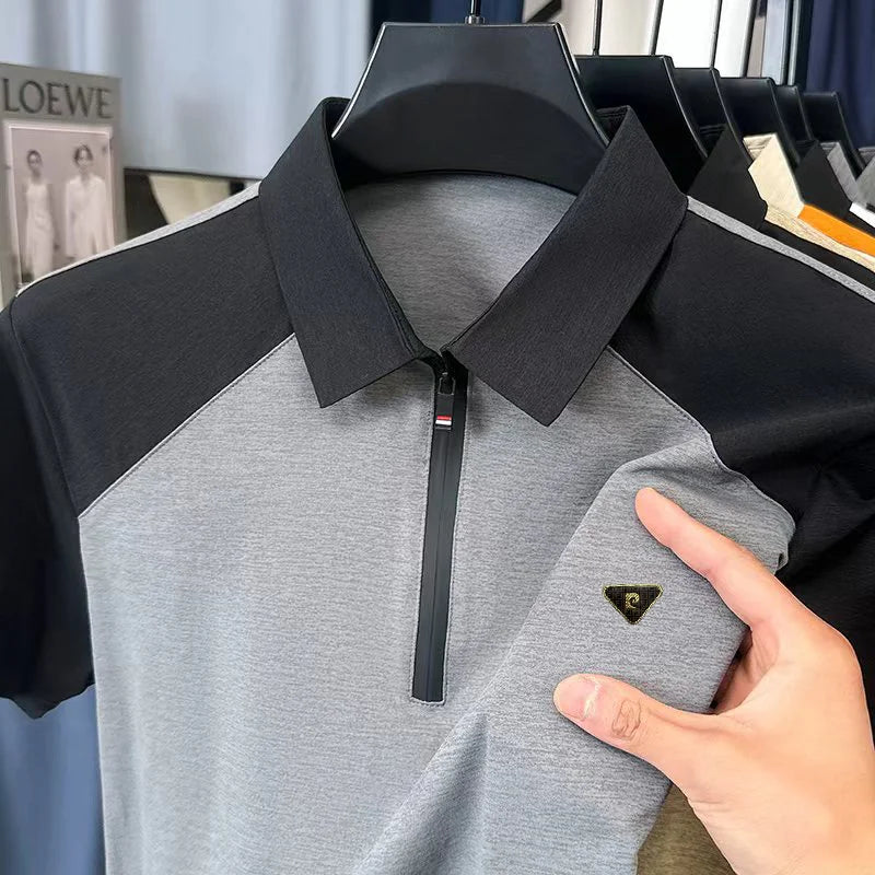 Designer Edition Men's Short-Sleeved Polo Shirt Lapel Half-Zip Color Blocking Stamp Outdoor Sports Leisure Ventilate MenClothing