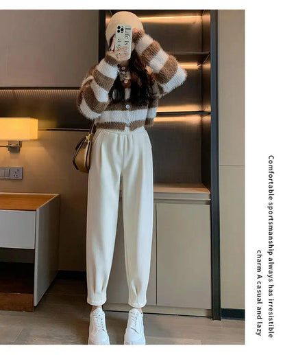 Autumn Winter High Waist Loose Thickened Fleece Harlan Pants Women's Casual Trousers Carrot Style Comfortable Loose Fit
