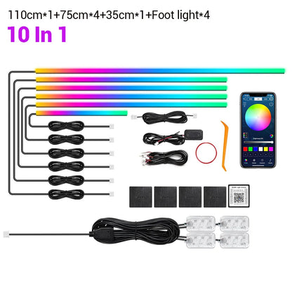 Car Led Interior Light Strip Kit Dynamic RGB Automotive LED Ambient Lights Auto Neon Environmental Strip Music Sync App Control
