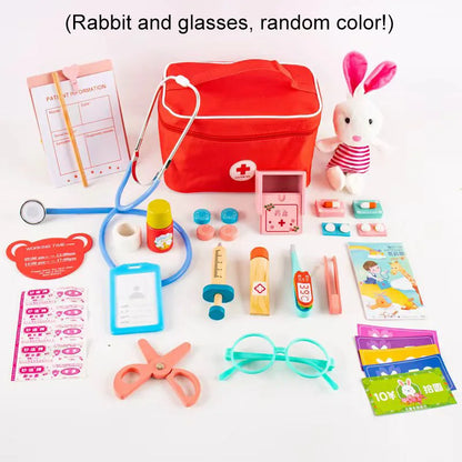 Wooden Pretend Play Doctor Educational Toys For Children Medical Simulation Medicine Chest Set Kids Role Playing Pretend Toys