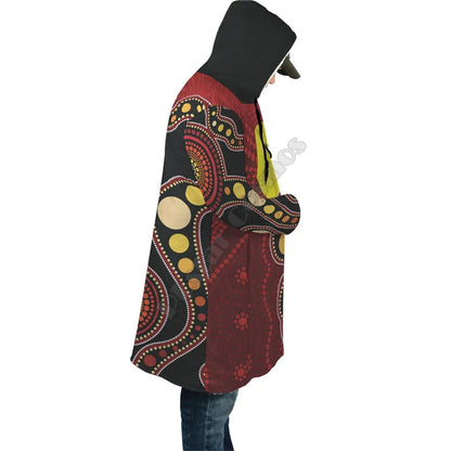 Aboriginal Art Blue Style Turtle Dreaming Paintings 3D Printed Hoodie Cloak Men Women Winter Fleece Wind Breaker Warm Cloak