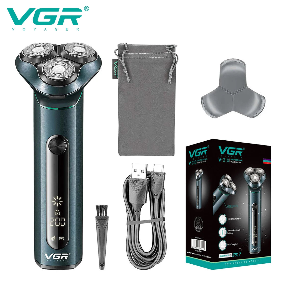 VGR 310 Electric Shaver Rotary 3D Floating Razor Waterproof Men's Shaving Machine Professional Beard Trimmer USB Rechargeable