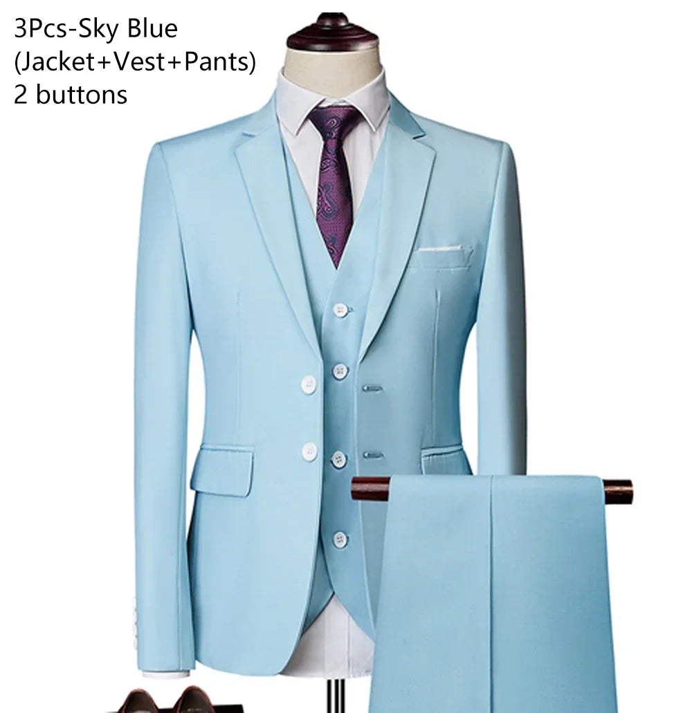 Elegant Men Suits 3 Pieces 2 Blazers Sets Wedding Jackets Vest Pants  Classic  2025 Formal Coats Korean Costumes
