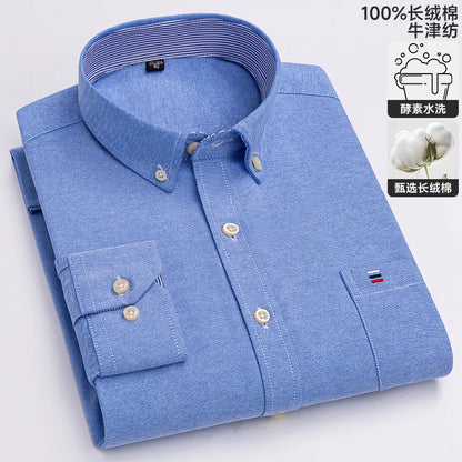 100-220 catties Plus Size Men's Shirt 100% Cotton Long Sleeve Business Casual All Oxford Spinning Plus Size Plaid Shirt