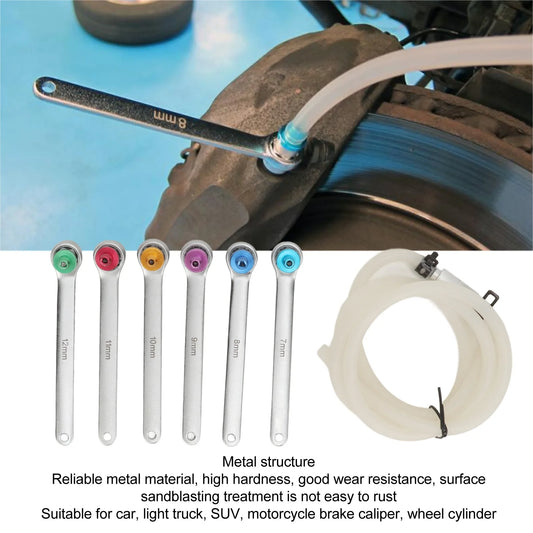 Bleed Brake Fluid Spanner Kit Brake Bleeding Wrenches Efficient Bleeding High Hardness Silicone Hose with Storage Box for Car