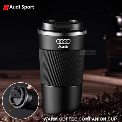 510ML Car Stainless Steel Coffee Mug with Lid Anti-Scald Drinks Cup For Audi A3 A4 B8 8P 8V B6 A5 A6 C7 Q5 B9 B7 C6 Q2 Q7 Q3 A7