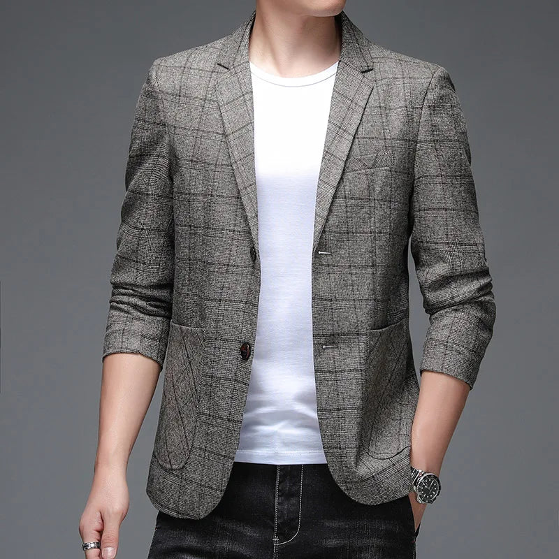 Men's Plaid Business Casual Blazer 2025 Stylish Handsome Single Suit Veste Costume Homme Luxe for Banquet