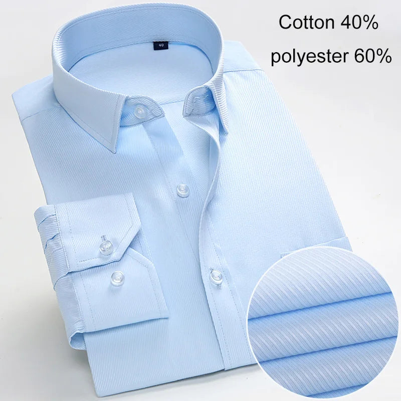 2025 Men's Striped Shirt Long Sleeve Business Office Casual Workwear Comfort Fit Classic Solid Shirts Spring Fall Tops For Male