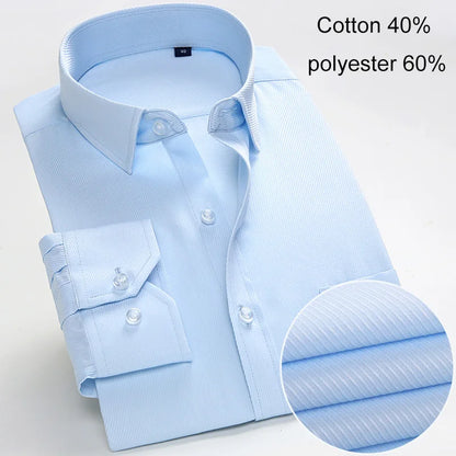 2025 Men's Striped Shirt Long Sleeve Business Office Casual Workwear Comfort Fit Classic Solid Shirts Spring Fall Tops For Male